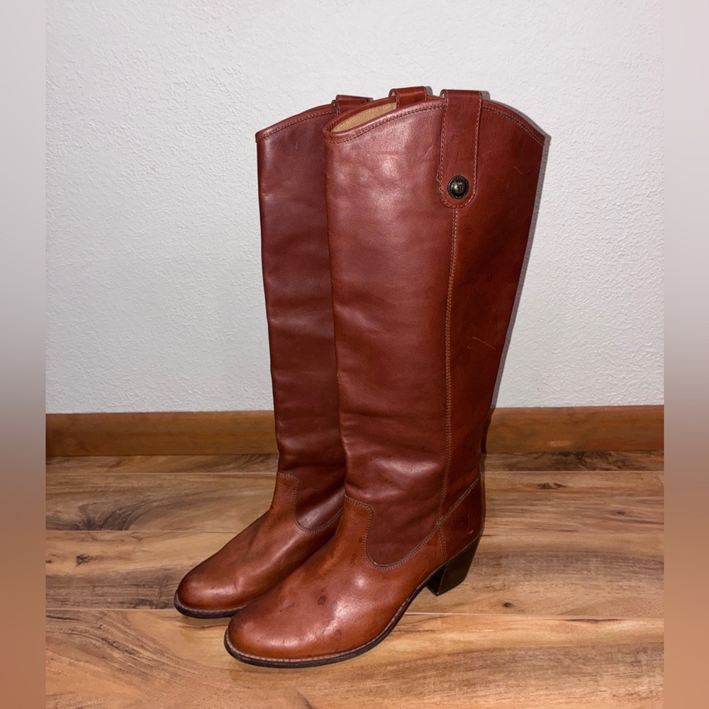 Frye Women's Jackie Button Tall Leather Riding Boots, conic - size 10 - Picture 2 of 12